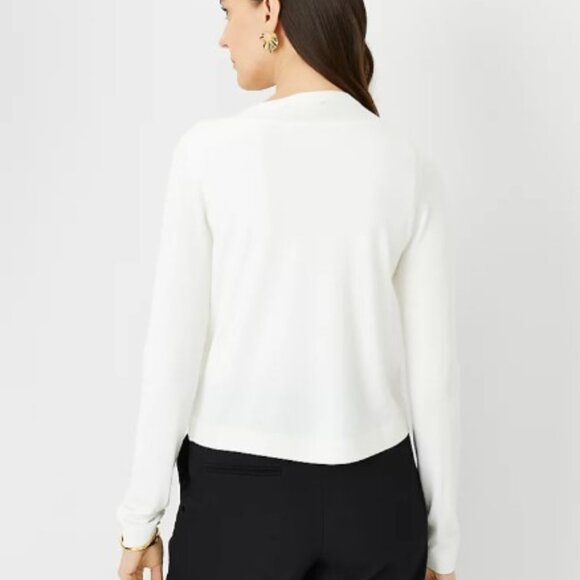 Ann Taylor Seasonless Cropped Open Cardigan Sweater Womens Small Winter White - Picture 2 of 7